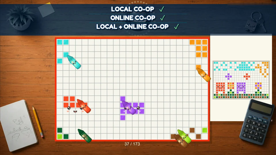 Players working together to recreate a colorful picture