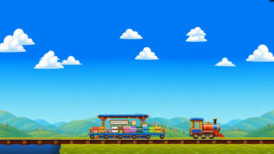 Twelve Squarelings coordinating their way across a moving train